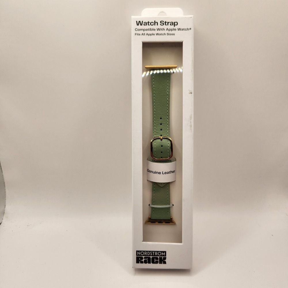 New Nordstrom Genuine Leather Apple Watch Strap Band Sage Green Gold Hardware